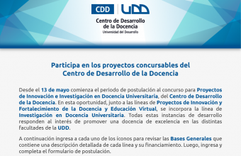¡Atención Docentes! Participa en los proyectos concursables del Centro de Desarrollo de la Docencia